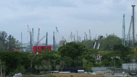 Static shot of cranes at the Singapore ocean port Stock Footage 76325736