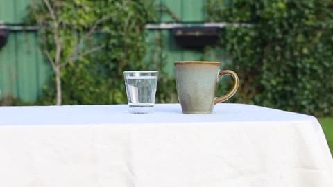 Static shot of a cup of coffee and a glass of water. Stock Footage 331763519