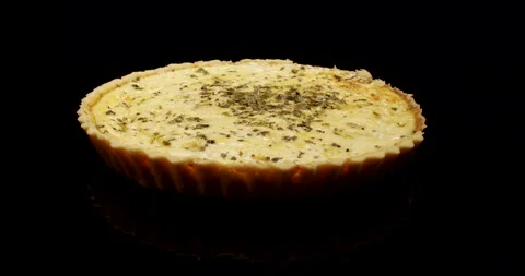 Static shot, Delicious Cheese Pie Dish, Quiche Meal, Turning Around Stock Footage 242432845