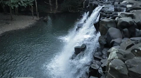 Static shot of deserted waterfall in Mauritius Stock Footage 64594385
