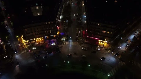 Static shot from a drone on car traffic in Paris at night. Stock Footage 187079304
