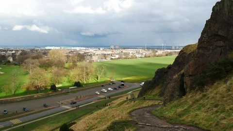 Static shot of Edinburgh's Holyrood Park from the Salisbury Crags, Edinburgh Stock Footage 72800708