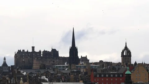 Static shot of Edinburgh's skyline, including  Edinburgh Castle Stock Footage 72789081