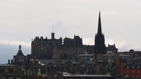 Static shot of Edinburgh's skyline, including  Edinburgh Castle and The Hub Stock Footage 72789159
