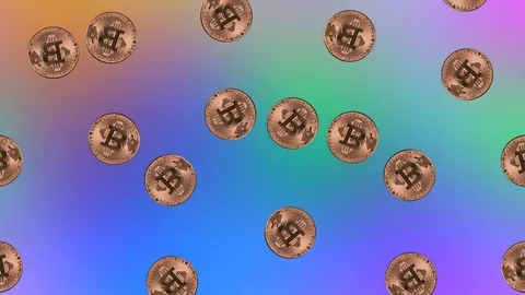 Golden Coins Bitcoin Falling Down Green Screen Loop Animation Background.  Stock Footage - Video of logo, network: 225918044