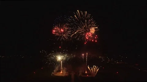 Static shot with fast low and mid fireworks center Stock Footage 90256519