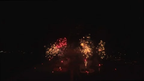 Static shot with fast low and mid fireworks center Stock Footage 90304422
