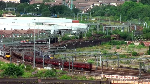 Static Shot of the Flying Scotsman 60103 Steam Train Departing from Leeds Stock Footage 112180154