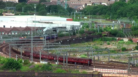 Static Shot of the Flying Scotsman 60103 Steam Train Waiting Outside Leeds Stock Footage 112180217