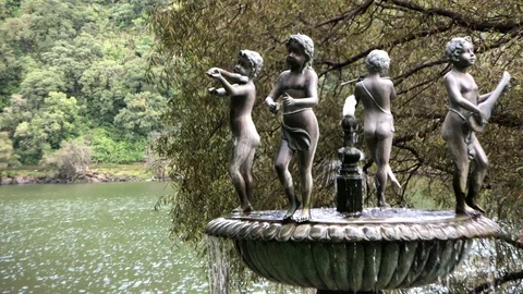 Static shot of a fountain statue Stock Footage 104017144