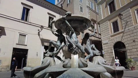 Static shot of the Fountain of the turtles in Piazza Mattei, Rome Stock Footage 153993178