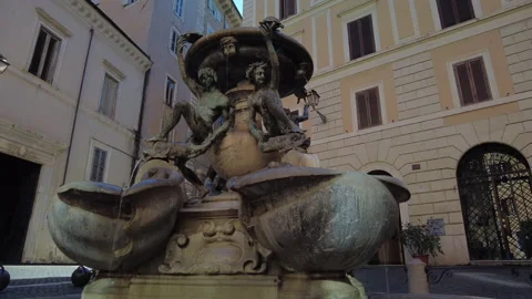 Static shot of the Fountain of the turtles in Piazza Mattei, Rome Stock Footage 154024932