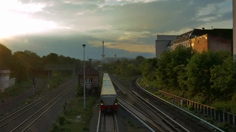 A static shot of the Funkturm in Berlin, Germany. Train. Stock Footage