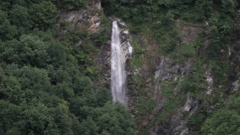 Static shot of gigantic Waterfall in Mesocco, Ticino, Switzerland, slow motion. Stock Footage 156707856