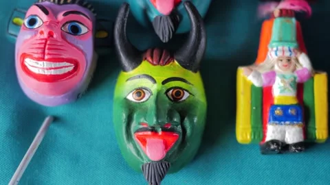 Static shot of Halloween devil mask that looks funny. horror event. Stock Footage 237735087