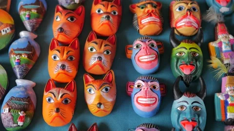 Static shot of Halloween devil masks that look funny. horror themed. Stock Footage 237735140