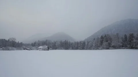 Static shot of heavy snow falling on German meadow in storm Stock Footage 121006541