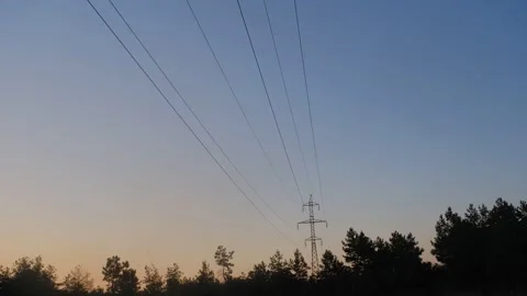 Static shot of a high voltage tower. High voltage tower. High-voltage tower in a Video stock 261221559