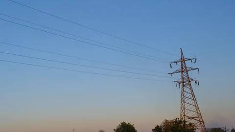 Static shot of a high voltage tower. High voltage tower. High-voltage tower in a Video stock 261221563