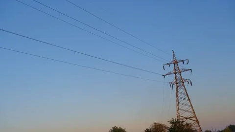 Static shot of a high voltage tower. High voltage tower. High-voltage tower in a Stock-Footage 262534751