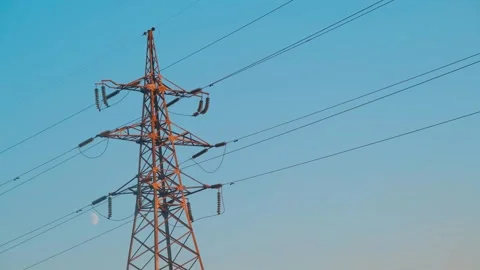 Static shot of a high voltage tower. High voltage tower. High-voltage tower in a Stock Footage 263730523