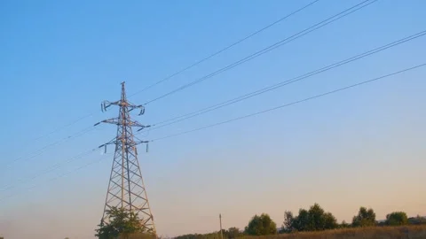 Static shot of a high voltage tower. High voltage tower. High-voltage tower in a Stock Footage 263730570