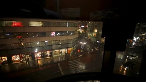 Static shot, inside a elevator, in the Shibuya Tower records, rising above Stock Footage 106790992