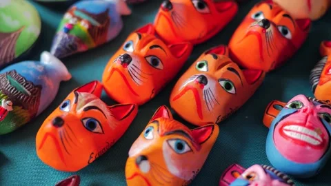 Static shot of Japanese devil masks that look horror and screamy. Japan Stock Footage 237735200