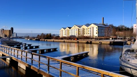 Static Shot of Jetty in Small Town a Winter Day 動画素材 99534363