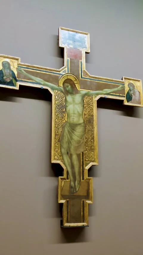 Static Shot of Large Cross Hanging in a Church. Religious Cross and Jesus Stock Footage 229411959