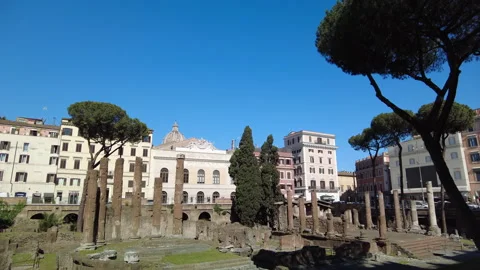 Static shot of Largo di Torre Argentina and the surviving Republican Temples Stock Footage 154039679