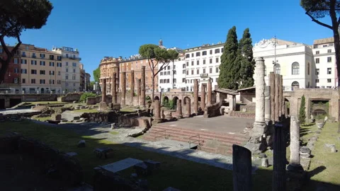 Static shot of Largo di Torre Argentina and the surviving Republican Temples Stock Footage 154040429