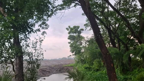 Static shot of light rain falling with subtle blue and reddish sky Video stock 332503567