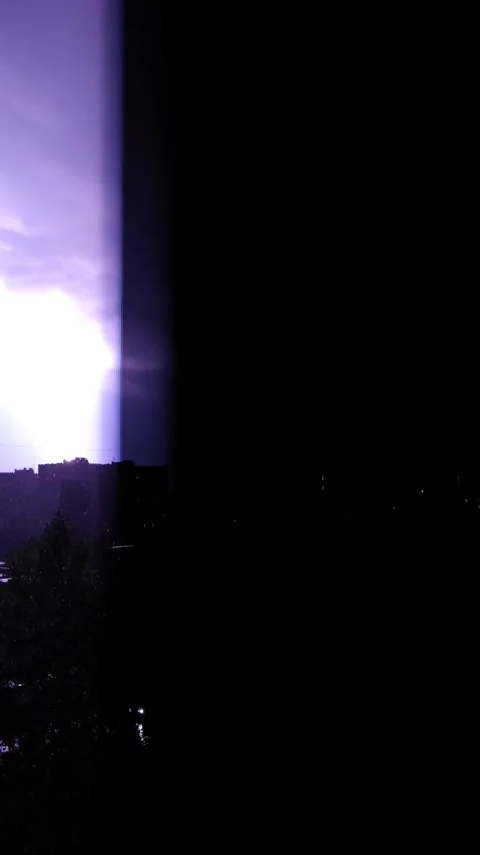 Static shot of lightning striking over silhouetted cityscape during nightti.. Stock Footage 346622458