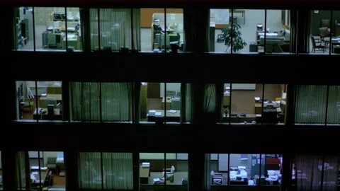 Static shot looking in office building windows Stock Footage 163159332