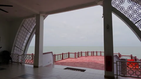 Static Shot Looking Out to Sea from Inside Malacca Straits Mosque Stock Footage 345546980