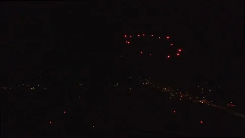 Static shot with low red fireworks center Stock Footage 90304516