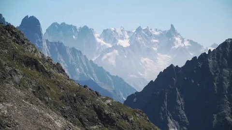 Static shot of massive mountain range in Chamonix, 4K Stock Footage 129610724