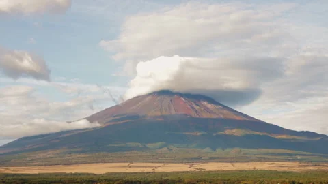 Static shot of Mount Fuji with lenticular cloud cap in Japan Stock Footage 321127091