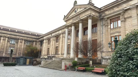 Static shot Neoclassical facade and grand columns of the Istanbul Vídeos de archivo 340155001