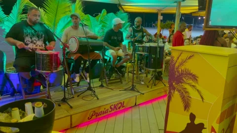 Static Shot Night Samba Percussion Band Praia Skol Copacabana Brazil Stock Footage 334827617
