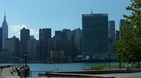 Static Shot of NYC Skyline LIC - Empire State Building, UN Stock Footage 32377064