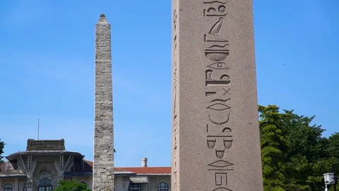 Static shot of obelisks with hieroglyphics on them Stock Footage 100891048