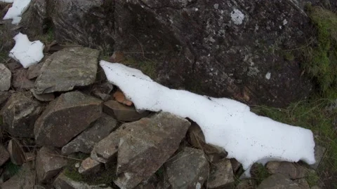 Static shot of a patch of thawing snow on rocks Stock Footage 167941651