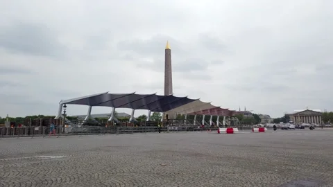 Static Shot of Place de la Concorde With Huge Stand For Bastille Day and Stock Footage 156772343