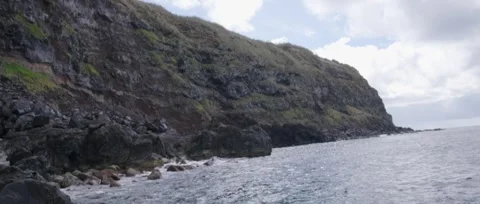 Static shot of Ponta da Ferraria a calm shot of the ocean, waves crashing Stock Footage 320074309