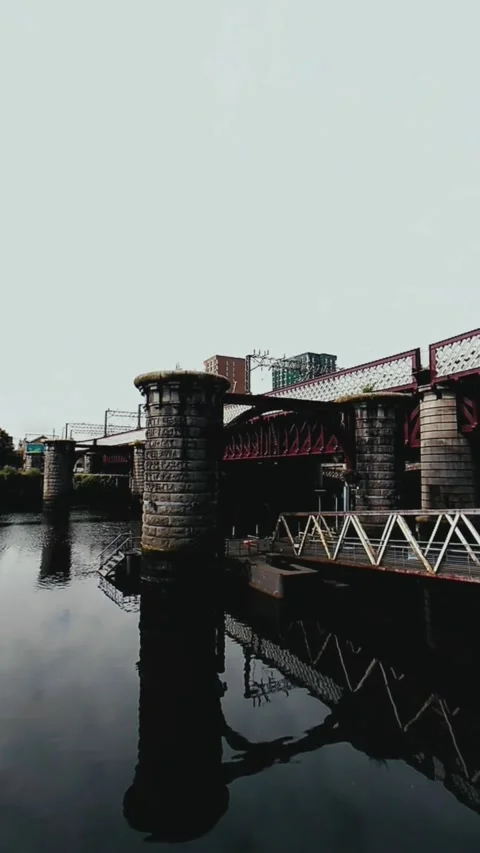 Static shot of pontoon on river surface with ramp - Vertical Video Stock Footage 200401065