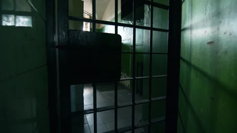 Static shot of a prison cell door opening Stock Footage 303552637