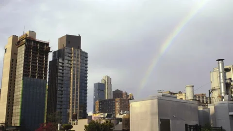 Static Shot of Rainbow Over New York City on Pride Weekend 2020 4K Stock Footage 133744816