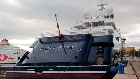 Static shot on the rear of the "octopus" super mega yacht Stock Footage 120124137